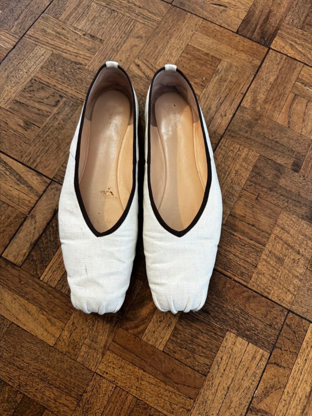The Row Ruched Ballerina Flats Cream Black Trim EU 38.5